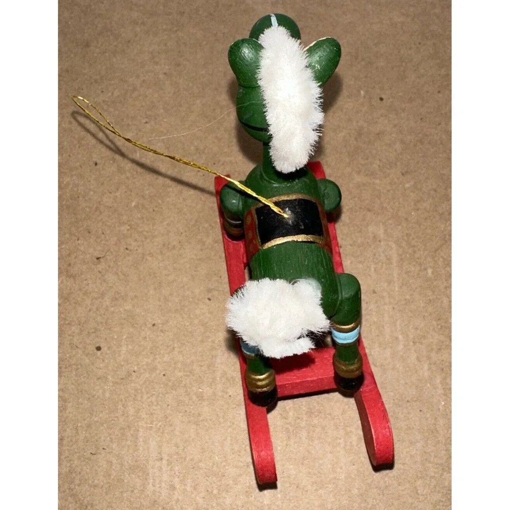 Set of 2 - Vintage 1980's Hand‎ Painted Yellow & Green Rocking Horse Ornaments
